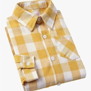 Yellow Plaid Oversized Button Down Shirt Flannel Boyfriend